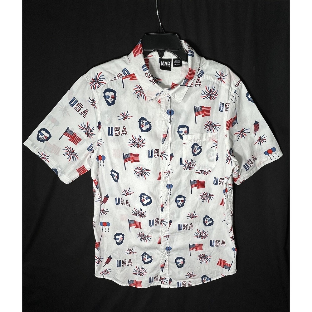 Mad Engine Patriotic collared short sleeve Shirt Mens large‎ USA 4th of July
